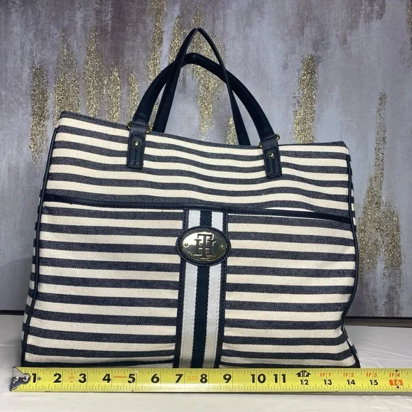 Tommy Hilfiger Black and White Striped Tote - Picture 2 of 7